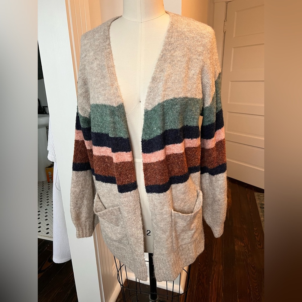 Knit stripe cardigan from Lush, has 10% wool